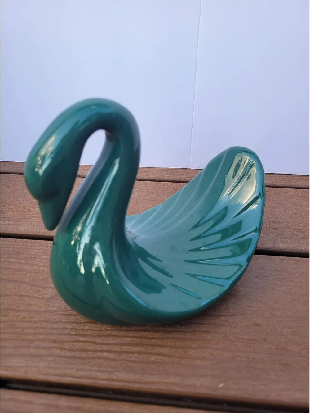 Green Ceramic Swan MCM Towel Soap Holder Bathroom Vtg Hollywood Regency